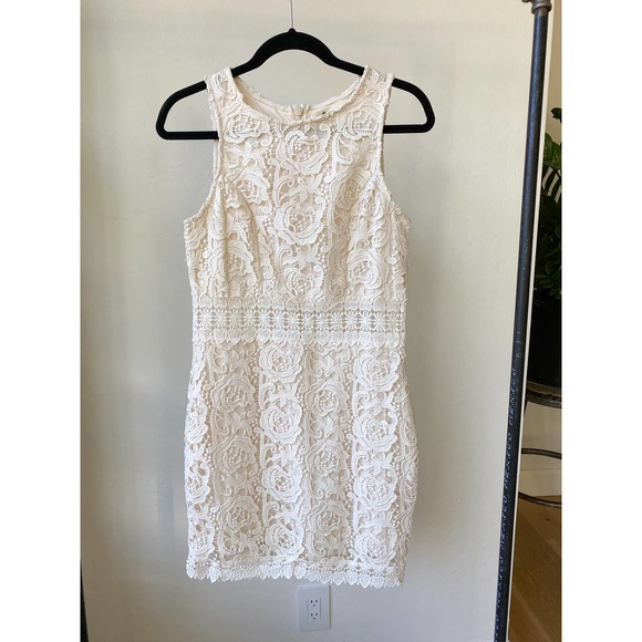 THE IMPECCABLE PIG Women's Cream Lace Sleeveless Mini Sheath Dress size M - Picture 3 of 11